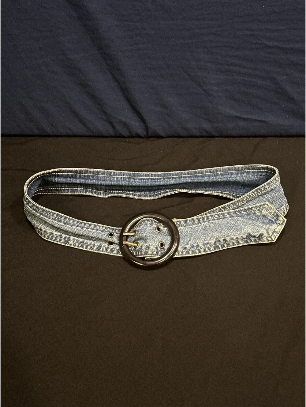 Denim Belt With Circular Buckle Y2K Style